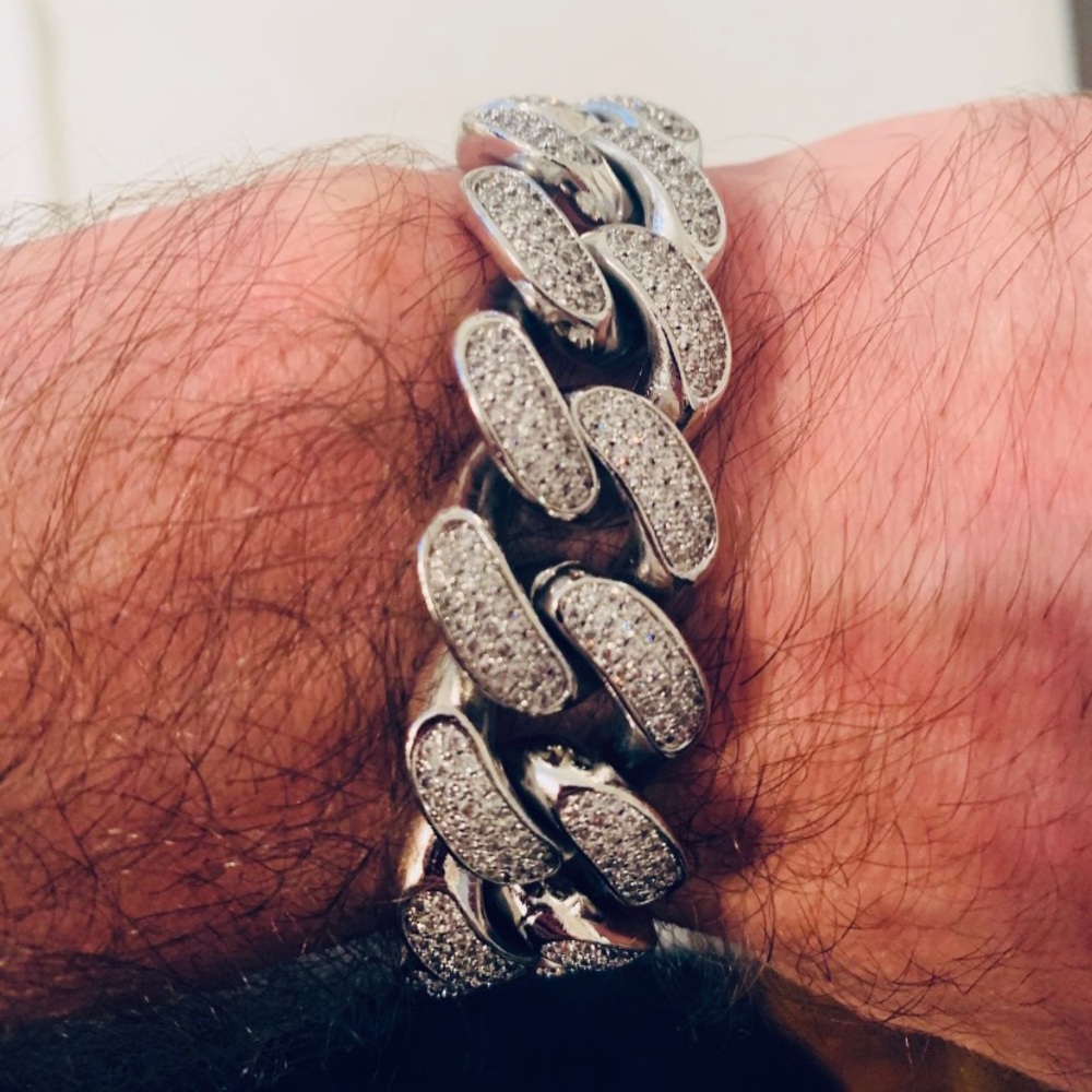 Aporro 19mm New White Gold Iced Cuban Link Bracelet